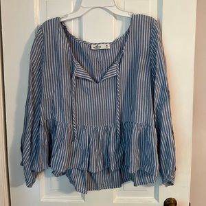 Blue and white striped summer top 3/4 length sleeves